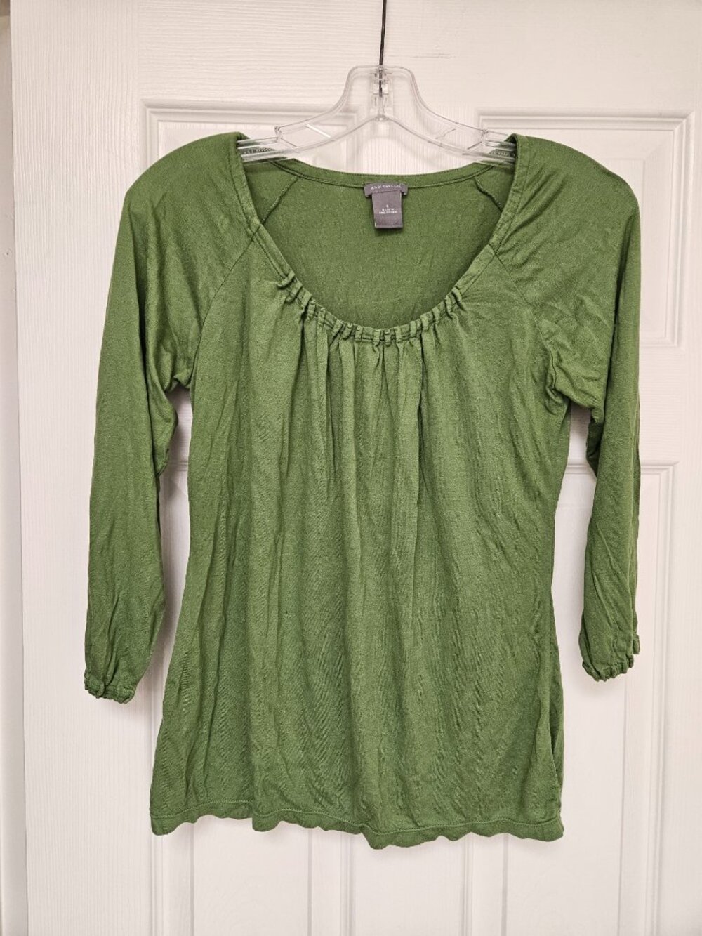 Anne Taylor Green Ruched Top Blouse Size S